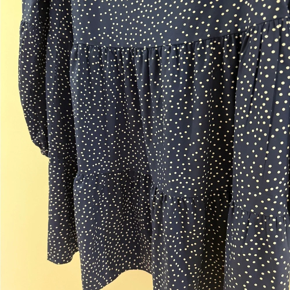 Navy Polka-dot Layered Ruffle Swing Shift Dresses - Picture 6 of 12